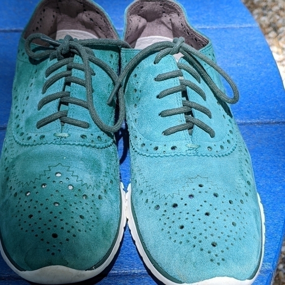 𝅺COLE Haan ZeroGrand Wingtip Green Suede Oxford 6.5 B - Picture 1 of 7